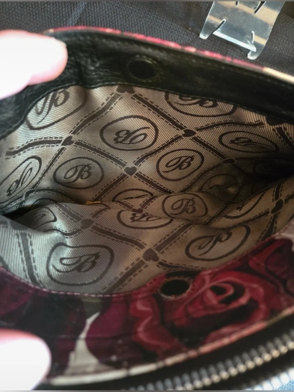 Brighton Chianti Painted Victoria Rose Croc-Embossed Leather Wristlet Clutch